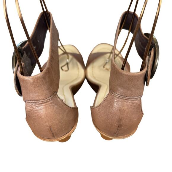 Dune Brown Leather Womens Platform Wedge Ankle Strap Sandals Shoes sz 38 / 8 - Picture 10 of 15